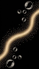 Sparkling golden light streaks with bubbles on transparent background