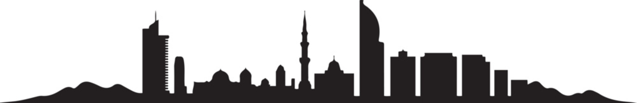 Ras Al Khaimah city skyline. design Vector black silhouette