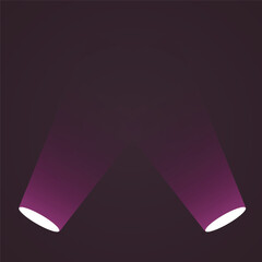 Two purple spotlights illuminating a dark stage from below, creating a dramatic effect for a show.