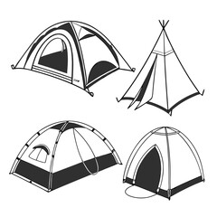 Four black and white tent outlines dome teepee camping ©  MST RABEYA  BEGUM
