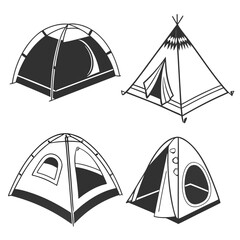 Four black and white tent silhouettes on white background ©  MST RABEYA  BEGUM