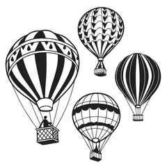 Obraz premium Four black and white hot air balloon illustrations