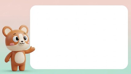 Fototapeta premium Cute 3D bear character presenting blank white board