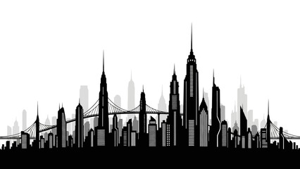 Fototapeta premium Sleek monochrome silhouette of a futuristic city skyline with bridges