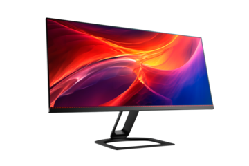 Modern gaming monitor with vibrant abstract wallpaper showing colorful fluid shapes