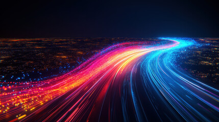 Obraz premium Vibrant Light Trails in Abstract Landscape at Night with Stars