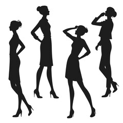 Black silhouettes of women in fashion poses model woman
