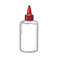 Clear Glue Bottle Illustration with Red Cap for Crafting and School Projects.