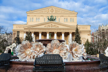 New Year decorations on the Theater Square near the Bolshoi Theater building.Moscow. Russia
