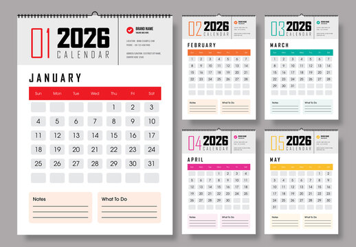 2026 Monthly Wall Calendar Design Template