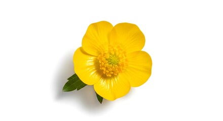 Bright Yellow Buttercup Flower Against White Background Blooming Nature