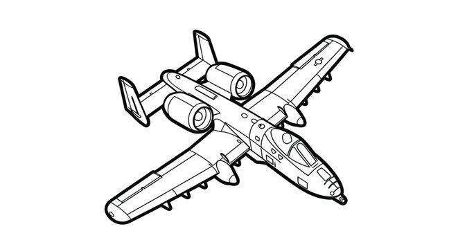Detailed Line Art Illustration of A-10 Warthog Ground Attack Aircraft