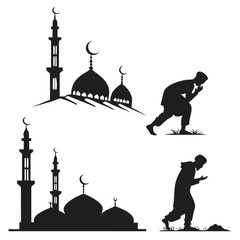 Islamic mosque domes and minarets with praying figures ©  MST RABEYA  BEGUM