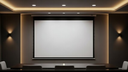 Fototapeta premium Modern Home Theater with Large Blank Projection Screen and Ambient Lighting.
