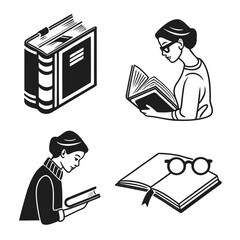 Minimalist icons of books and reading people person