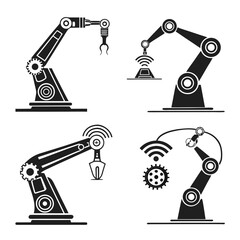 Set of 5 Black Robotic Arms with A I Symbols industrial robot