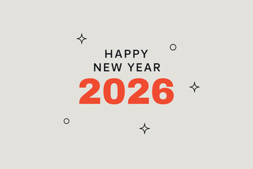 Fototapeta premium Holiday Background. Background with large bright red lettering “2026 HAPPY NEW YEAR.” Small decorative elements scattered around the text.