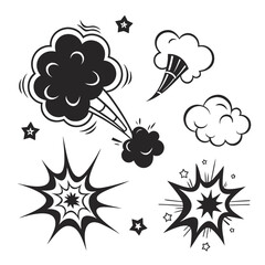 Set of 7 Black Cartoon Explosion and Smoke Silhouettes ©  MST RABEYA  BEGUM