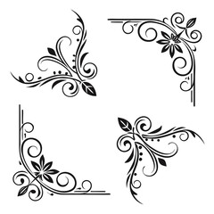Set of 7 Black Ornamental Flourish Corner Designs decorative