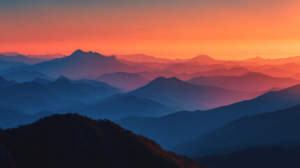 Sunset Over Blue Ridge Mountains Layers in Silhouette