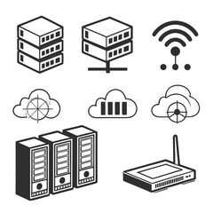 Set of 7 server network and cloud architecture icons