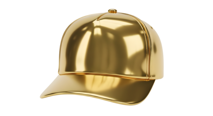 Shiny golden baseball cap isolated on transparent background