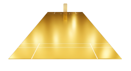 Golden badminton net base structure with post, isolated on transparent background