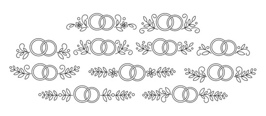  Elegant wedding rings border with floral ornament and decorative elements. Perfect for marriage invitations, cards, and romantic design projects with vintage charm