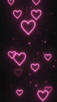 Neon hearts and stars on a dark background. Perfect for valentines day or lovethemed designs. Ideal for cards, posters, and social media graphics.