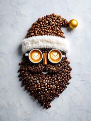 Santa claus face made of coffee beans