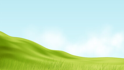 Naklejka premium Gentle Green Hills With Blue Sky, Peaceful Landscape, Vector Illustration Background