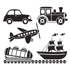 Set of five black toy vehicle silhouettes on white ©  MST RABEYA  BEGUM