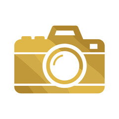 Golden camera icon on white background