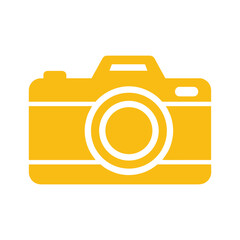 Simple yellow camera icon on white background