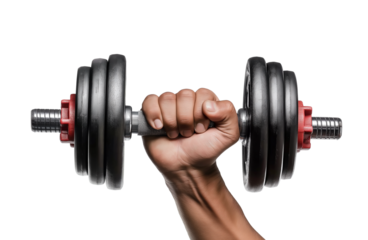 Hand holding adjustable dumbbell isolated on a transparent background 1
