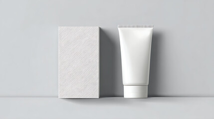 White Cosmetic Tube and Box on Grey Surface