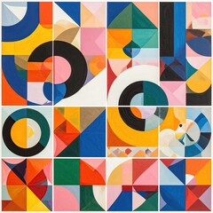 Fototapeta premium Geometric composition with bold colors, abstract forms, and precise angles