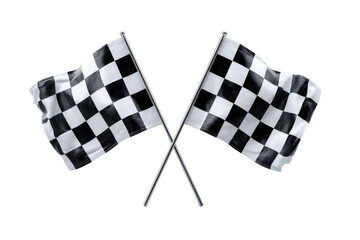 Fototapeta premium Crossed checkered racing flags for motorsport finish line, speed and competition isolated on transparent background
