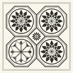 Set of four Islamic geometric floral pattern tiles