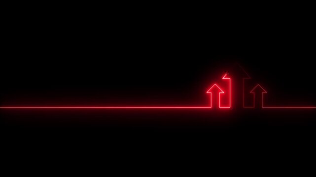 Glowing arrow rising line Neon light Financial business graph chart animation. Neon light Financial business graph chart animation. Arrow growth up concept on black background