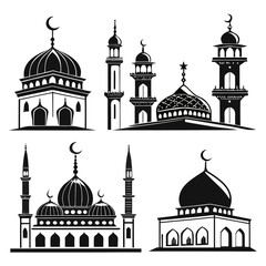Set of six black mosque silhouettes with domes and minarets 1 ©  MST RABEYA  BEGUM