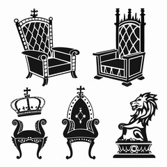 Fototapeta premium Set of six royal throne and crown silhouettes king