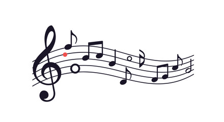 Flowing musical staff with a treble clef and various notes, creating a melody that represents music, song, and composition.