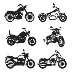 Fototapeta premium Six black motorcycle silhouettes on white background 4
