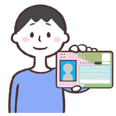 マイナカードを見せる男性のイラスト