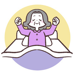 シニア女性がすっきり起きたイラスト