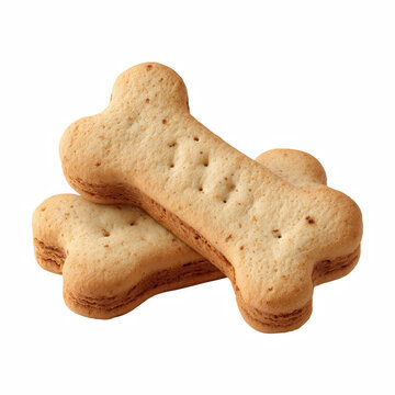Stack of dog bone shaped biscuits, crunchy pet treats isolated on transparent background.