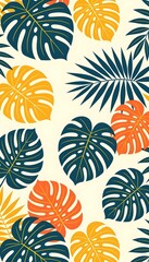 Premium Tropical Leaves Line Art Wallpaper