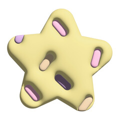 Inflated 3D yellow star with sprinkle for model, merchandise, cartoon, mascot, sticker, cute patch, brooch, pin, weather, temperature, season, sky icon, decoration, good night sleep tight