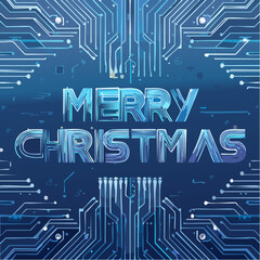 Merry christmas greeting with futuristic circuit board design